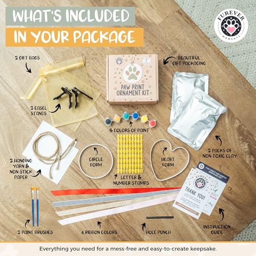 Pet Paw Print Kit for Dogs, Dog Paw Print Kit for Cats, Dog Keepsake Gift | Makes (2) Ornaments, Pet-Safe Clay and Paints, Great Gifts for Dog Lovers (Cats too!), Inkless Pet Paw Print Impression Kit