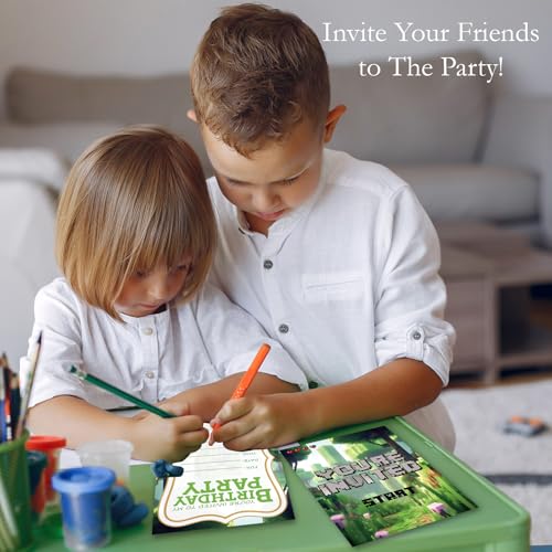 Pixel Games Birthday Invitations Jungle Party Cards with Envelopes - color: Green Pixel Games