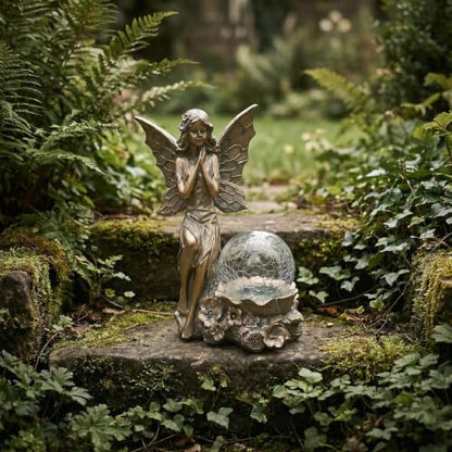 Solar Fairy Garden Statue with Crackled Glass Globe Light - color: Bronze Bronze Fairy