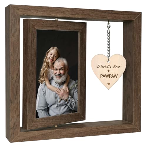 EYITUPC Rotating Wood Pawpaw Picture Frame Gift for Birthday | 4x6 Double Photo Frame, Thoughtful Pawpaw Gifts for Father's Day Christmas - color: World's Best Pawpaw