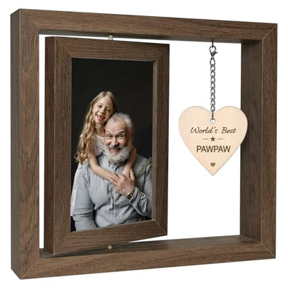 EYITUPC Rotating Wood Pawpaw Picture Frame Gift for Birthday | 4x6 Double Photo Frame, Thoughtful Pawpaw Gifts for Father's Day Christmas - color: World's Best Pawpaw