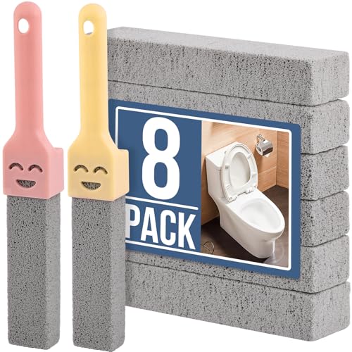 Navona 8 Pack Pumice Stone Scouring Sticks with 2 Universal Handles, Grey Pumice Stone Cleaner for Cleaning Toilets, Bathrooms, Kitchens, Spas and Pools - color: 8-PACK