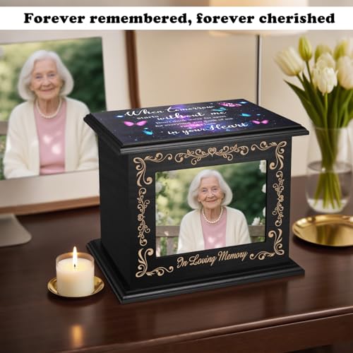 Abooxiu Cremation Urns for Human Ashes Keepsake Urn for Ashes, Burial Funeral Memorial Decorative Urns, Wooden Box and Casket Men Women Adult Male or Female with Photo Frame - Up to 200 LBS