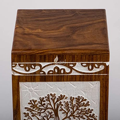 Tree of Life Wooden Keepsake Urn for Human Ashes, 20 cu in, White - color: Antique White, size: Keepsake (20 cu in)