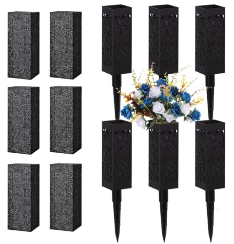 Cemetery Vases with Spikes and Foam - Cemetery Flower Holders with Black Drainage Hole, Perfect for Cemetery Grave Decoration (6) - size: 6