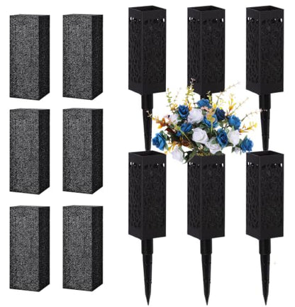 Cemetery Vases with Spikes and Foam - Cemetery Flower Holders with Black Drainage Hole, Perfect for Cemetery Grave Decoration (6) - size: 6