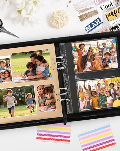 Adventure Leather Photo Album 4x6 200 Photos, DIY Scrapbook with 50 Sheets and 20 Blank Kraft Sheets, Travel Souvenir Diary Photo Book for Family Wedding Baby and Holiday Pictures - color: Brown-text