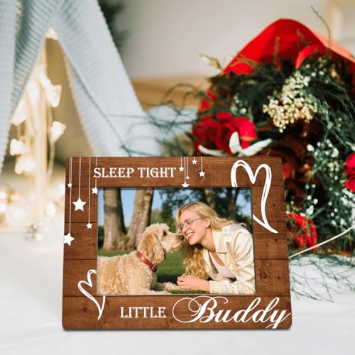 Wooden Tabletop Photo Frame, Sleep Tight Little Buddy, Rustic Wood Picture Frames, Pet Wooden Memorial Gifts Picture Frames, Wood Photo Frame for Wall Tabletop Display 7.9 * 5.7inches - color: Style 9