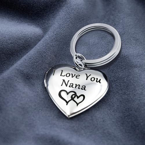 PHOCKSIN Silver Heart Locket Keychains for Women Gold Custom Locket Key Chain Personalized Picture Locket for Birthday Gifts - color: #14 Heart Silver Nana, style: Regular(no Customize)
