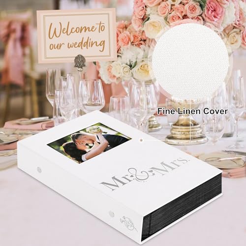 Lanpn Wedding Photo Album 4x6 300 Pocket Photos Slip in, Linen Cover Large Capacity Newlywed Marriage Window Album Hold 300 Horizontal Photos (Mr & Mrs, White) - color: White, size: 300 Photos