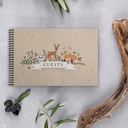 Canopy Street Hardcover Woodland Animals Guestbook / 120 Lined Guest Signature Pages Inside / 5.5" x 8.5" Landscape Lay Flat Forest Gender Neutral Baby Shower Guest Book/Black Metal Spiral Binding - color: Woodland Animals