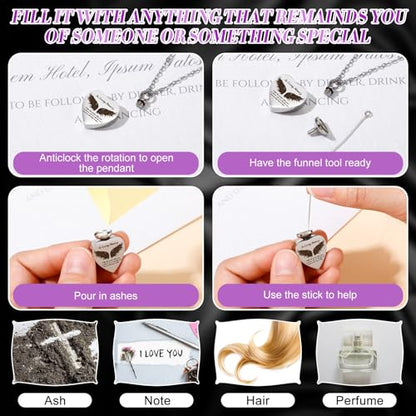 Ecation 12 Pcs Small Urn Cremation Jewelry Necklaces for Ashes Stainless Steel Keepsake Urns Memorial Locket Mini Ash Holders Waterproof for Human Adult Female Male Family Loved One (Purple) - color: Purple