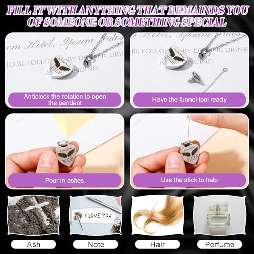 Ecation 12 Pcs Small Urn Cremation Jewelry Necklaces for Ashes Stainless Steel Keepsake Urns Memorial Locket Mini Ash Holders Waterproof for Human Adult Female Male Family Loved One (Purple) - color: Purple