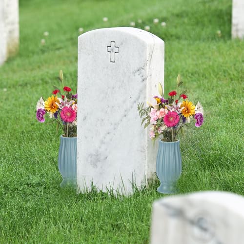 QWORK 2 Pack Cemetery Vase for Grave Decorations, Memorial Flowers Holder for Memorial Day & Special Occasions