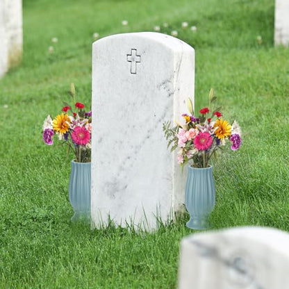 QWORK 2 Pack Cemetery Vase for Grave Decorations, Memorial Flowers Holder for Memorial Day & Special Occasions