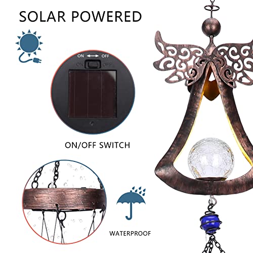 Taman Solar Wind Chime for Outside, Metal Angel Windchimes with LED Light - size: 42"