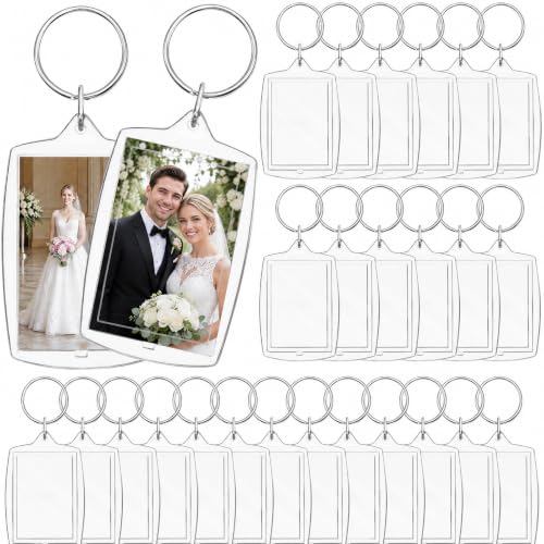 MTLEE 100 Pcs Christmas Clear Photo Keychain bulk Acrylic Photo Frame Keychain Insert Keyrings Blank Rectangle DIY Keychain Picture Frame Keyring with Split Ring Suit for 1.3 x 1.8 Inches Photos