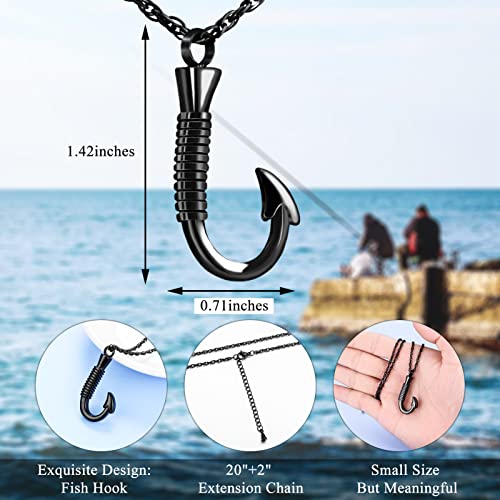 abooxiu Fishing Heart Hook Urn Necklace for Ashes Fish Heart Hook Stainless Steel Cremation Jewelry - Black - color: Black&Black, style: Engraving