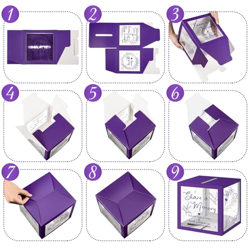 Pajean 50 Pcs Greenery Share a Memory Card, Celebration of Life Cards Box - color: Purple