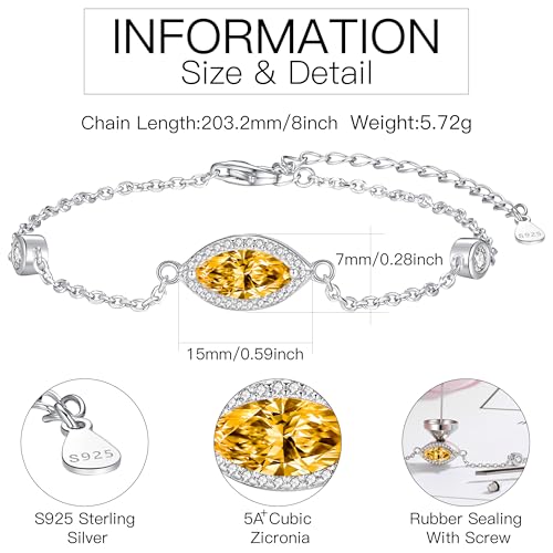 Urn Bracelet for Ashes for Women 925 Sterling Silver - Cremation Paved Oval Cubic Zircon/Opal/Moonstone/Infinity/Heart Rose Flower/Butterfly Memorial Jewelry Keepsake Locket Gifts - style: Citrine