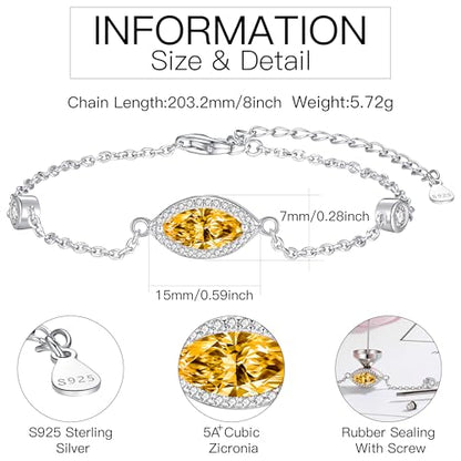 Urn Bracelet for Ashes for Women 925 Sterling Silver - Cremation Paved Oval Cubic Zircon/Opal/Moonstone/Infinity/Heart Rose Flower/Butterfly Memorial Jewelry Keepsake Locket Gifts - style: Citrine