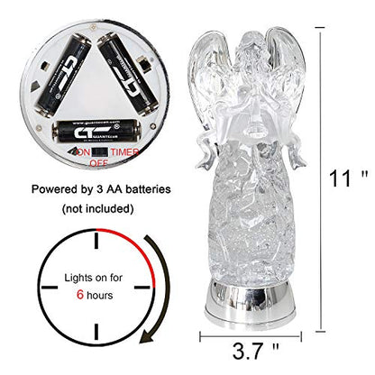 Wondise Angel Color Changing Night Light Snow Globe with Timer - color: 11” Angel Trumpet