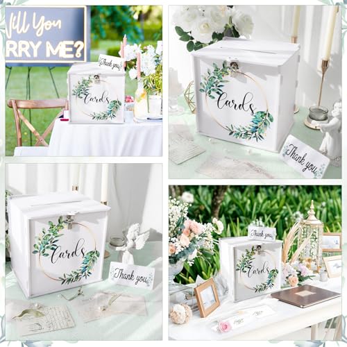 White Wedding Card Box with Lock, PVC Gift Card Box for Wedding Decorations
