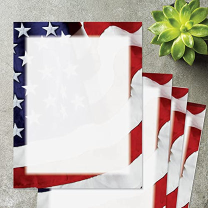 Grand Ol' Flag Patriotic Letter Papers - Set of 25, American Flag stationery papers, 8 1/2" x 11", compatible computer paper, Patriotic Letterhead, 4th of July flyers, Veterans Day, Memorial Day - color: Grand Ol' Flag