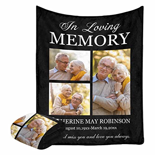 Custom Sympathy Blanket with Photo We Will Miss You and Love You Always 3 Photos Personalized Bereavement Picture Fleece Throw Blanket for Loss of Grandma Mother - color: No.21