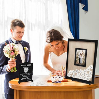 Wedding Guest Book Alternative, Guest Book Wedding Reception, Wedding Guest Book with Wooden Hearts Guest Book Signs for Wedding Anniversary Birthday Party Baby Shower - color: Black