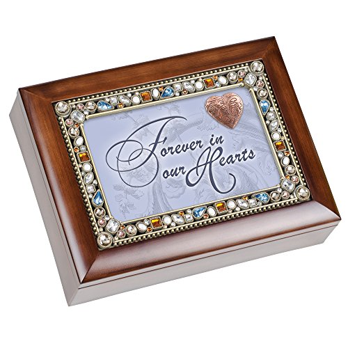 Cottage Garden Thoughts Forever in Our Hearts Jeweled Woodgrain Keepsake Music Box Plays Wind Beneath My Wings