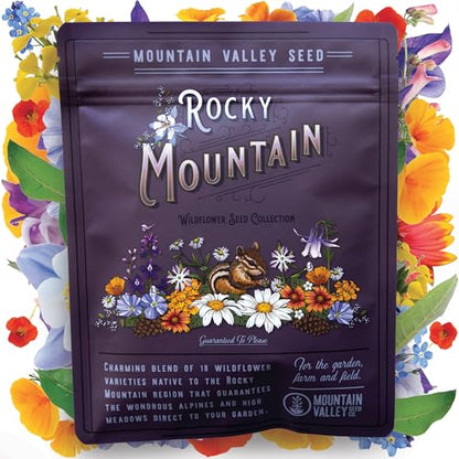 Mountain Valley Seed Co Wildflower Seed - Rocky Mountain Mix 2 oz Non-GMO | 80,000 Seeds – 18 Varieties – Bulk Pollinator-Friendly Blend for Planting - style: Rocky Mountain