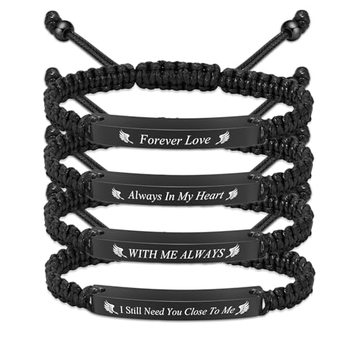 Oinsi Cremation Jewelry Urn Bracelet for Ashes for Women Men Adjustable Memorial Ashes Keepsake Bangle Manmade Rope Braided Bracelet - color: A-Black - 4 Pack