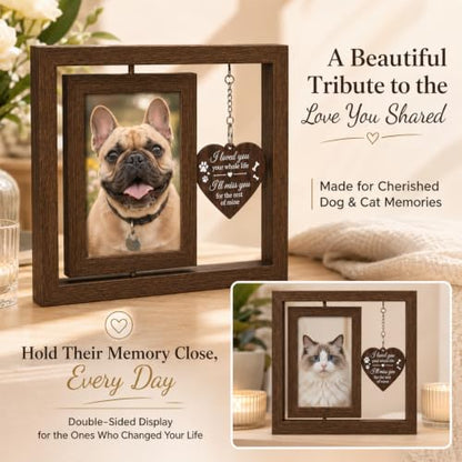 Dog Memorial Gifts for Loss of Dog - 360° Rotating Pet Memorial Picture Frame for 2 4x6 Photos - Pet Loss Sympathy Remembrance Gift for Dog and Cat Lovers