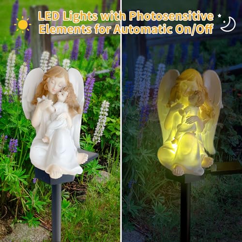 QH & Garden Angel Solar Garden Light - Virgin Mary Statue | LED Waterproof, Solar Powered Garden Stake Lights, For Balcony, Yard, Lawn, Pathway, Walkway, Angel Statues Grave Decorations - style: Mother Mary