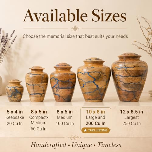 Handcrafted Decoarative Wooden Urns for Human Ashes Adult Male Female, Wooden Urn Box for Pets, Memorial Urn, Funeral Cremation Urn Jar Wooden - (Large 200 cu/in) - size: Large