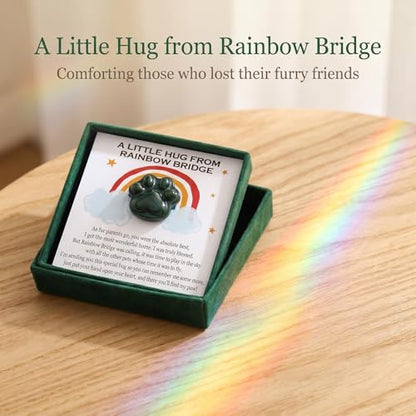 LINGYUAN Green Agate Pet Memorial Gift, Natural Paw Print Stone with Rainbow Bridge Card, Sympathy Keepsake for Loss of Dog or Cat - color: Indian Agate Rainbow Bridge