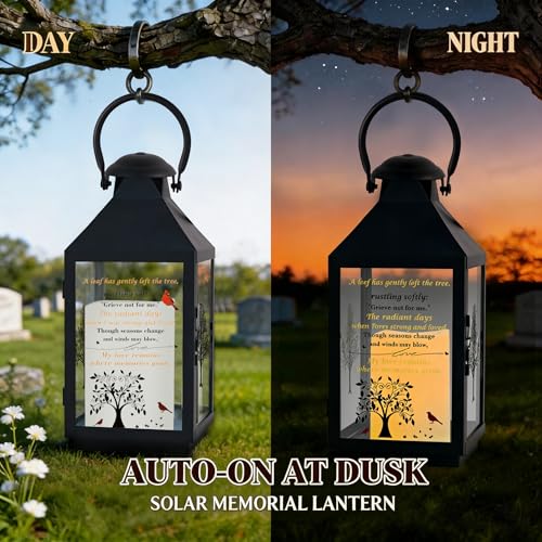 Black Memorial Lantern Sympathy Gift for Loss of Loved One | Remembrance Solar Lantern with Cardinal & Tree of Life, Bereavement Gifts for Loss of Mother Father, Funeral Condolence Gift - color: Black Iron Cardinal Bird& Tree of Life