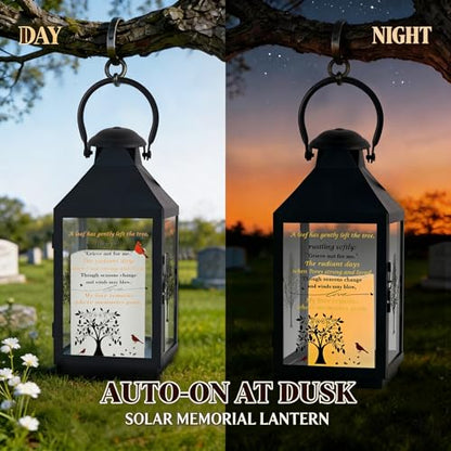 Black Memorial Lantern Sympathy Gift for Loss of Loved One | Remembrance Solar Lantern with Cardinal & Tree of Life, Bereavement Gifts for Loss of Mother Father, Funeral Condolence Gift