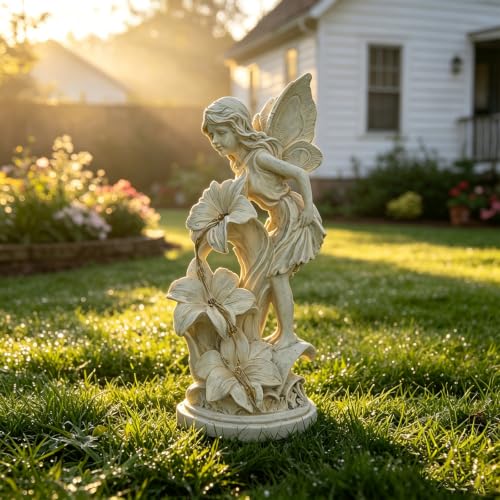 Angel Figurines Garden Statue with Solar Powered Light 12.2IN - color: Showerhead Angel