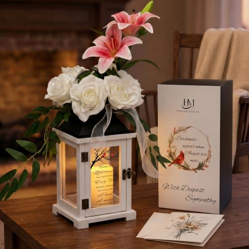 Memorial Lantern with Lily Rose Flower, Sympathy Gift for Loss of Loved One, Bereavement Funeral Gift in Memory of Mom Dad Husband Wife - color: Those We Love/White