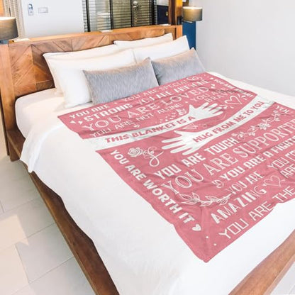 Healing Hug Blanket 60"x50", Encouragement Inspirational Thinking of You Gifts for Women, Chemotherapy Must Haves, Get Well Gifts for Women After Surgery, Pink - color: You Are-pink