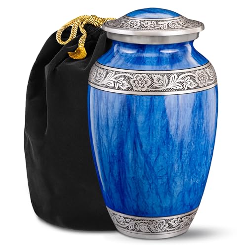 Blue Watercolor Urn for Ashes Adult Male – Large Cremation Urns for Human Ashes – Memorial Funeral Urn for Men & Women, Home Display, or Burial - color: Light Blue, size: Large