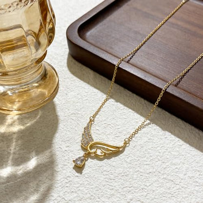 Bow Heart Pendent Pendant Necklace for Women White Crystal Necklace Dainty Silver Plated Necklace Bow Jewelry with Zirconia, Heart Choker Necklaces for Her Gifts - style: Shuidi wings 2
