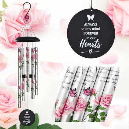 Memorial Wind Chimes for Loss of Loved One - Pink Rose Wind Chimes for Outside, Sympathy Gifts for Remembrance of Mother and Father,Windchimes in Memory of Loved One