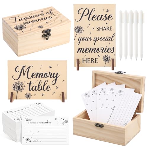 Gilprop 112 Pcs Celebration of Life Memory Cards Set Share a Memory Cards with Box 2 Wood Sign with 4 Hold and 5 Pens, Sympathy Memorial Gifts Funeral Keepsake Decorations (Dandelion) - style: Dandelion