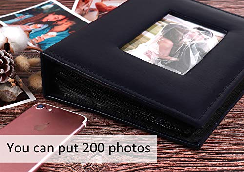RECUTMS Adventure Photo Album, Blue, 6x4, 200 Photo Slots, Premium Leather Cover, Sleeves, Personalized, Suitable for Birthdays, Weddings, Parties | Black Page, Horizontal Pockets, Family Anniversary Birthday Memory Book, DIY Cover Window, Baby Photobook,