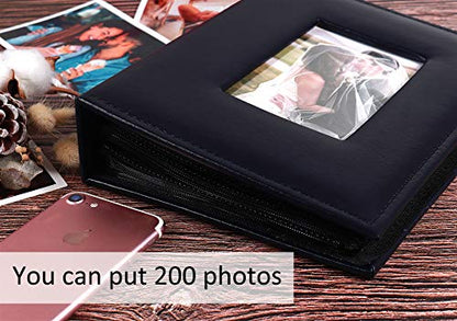 RECUTMS Adventure Photo Album, Blue, 6x4, 200 Photo Slots, Premium Leather Cover, Sleeves, Personalized, Suitable for Birthdays, Weddings, Parties | Black Page, Horizontal Pockets, Family Anniversary Birthday Memory Book, DIY Cover Window, Baby Photobook,