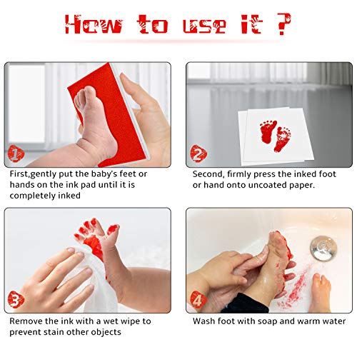 Ink Pad, 5x4'' Washable Non-Toxic Ink Stamp Pad for Baby Footprint Handprint, Red - color: Red