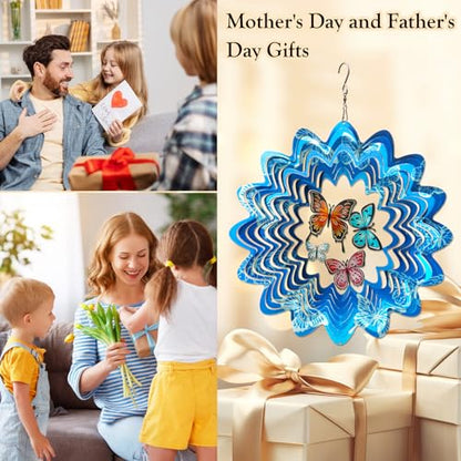 Butterfly Wind Spinner, 12 inch 3D Metal Wind Spinners Outdoor - color: Mandala Butterfly